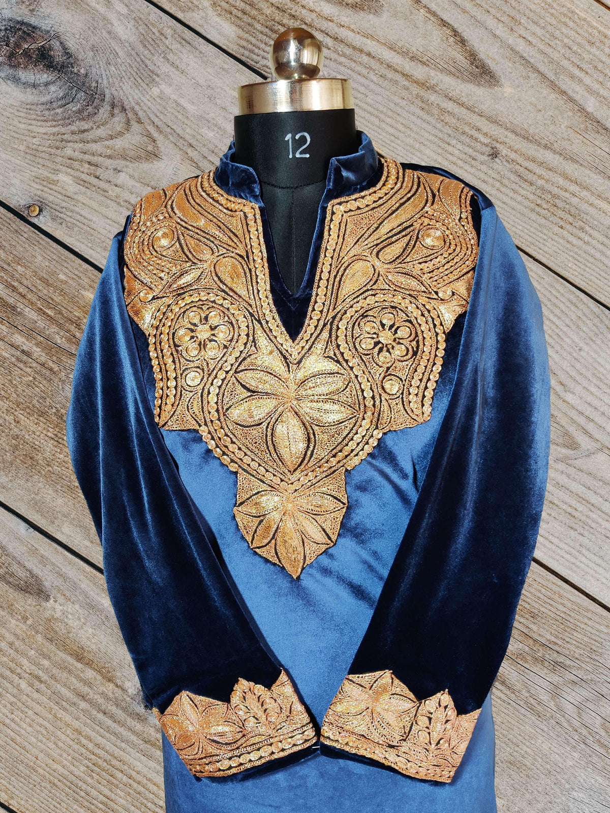 Kashmir Thread Pheran Velvet Pheran with Tilla Embroidery