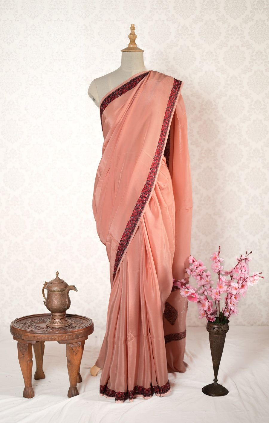 Kashmiri saree with Aari Embroidery Saris & Lehengas KashmKari Crepe Kashmiri saree with Aari Embroidery