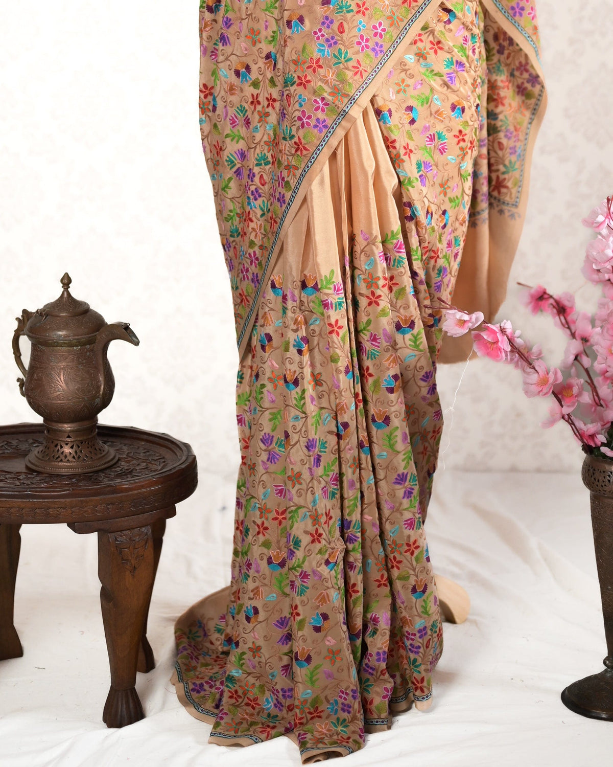 Pure Crepe Kashmiri saree with all Over embroidery Saris & Lehengas KashmKari