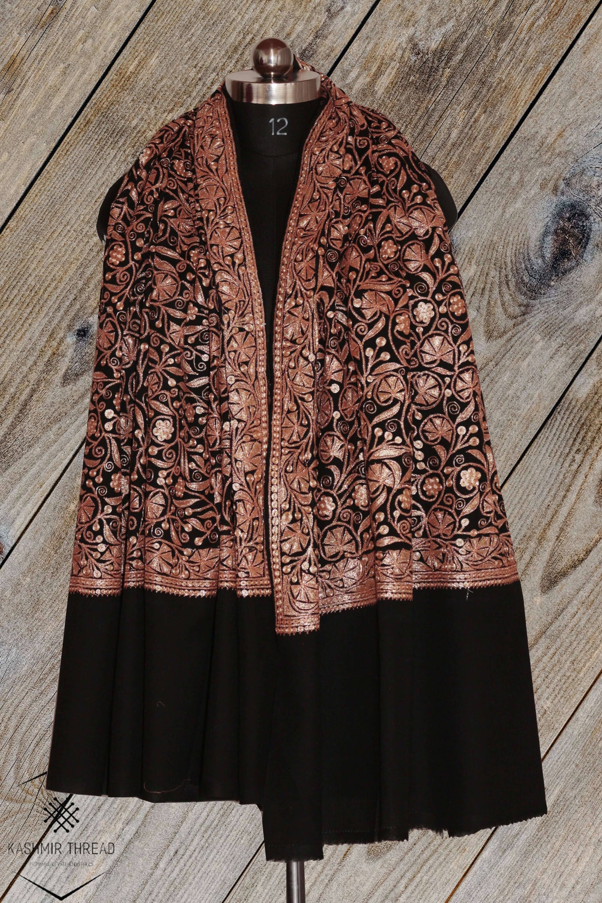 Kashmir Thread shawl Black kashmiri Shawl Tilla Embroidery