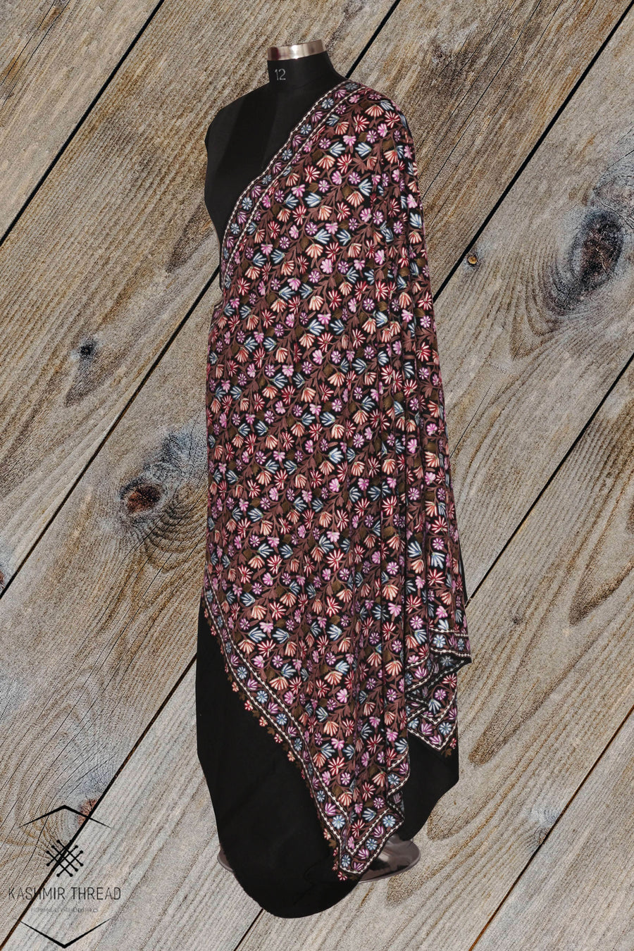 Kashmir Thread shawl Black Kashmiri Woolen Shawl with All Over Embroidery