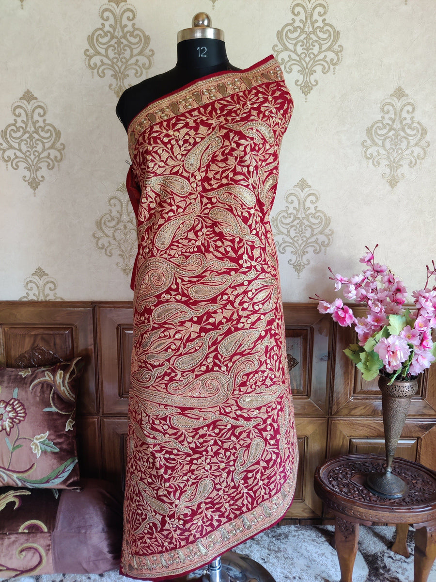 Pure Pashmina Shawl with All Over Tilla Embroidery Dual Color shawl KashmKari