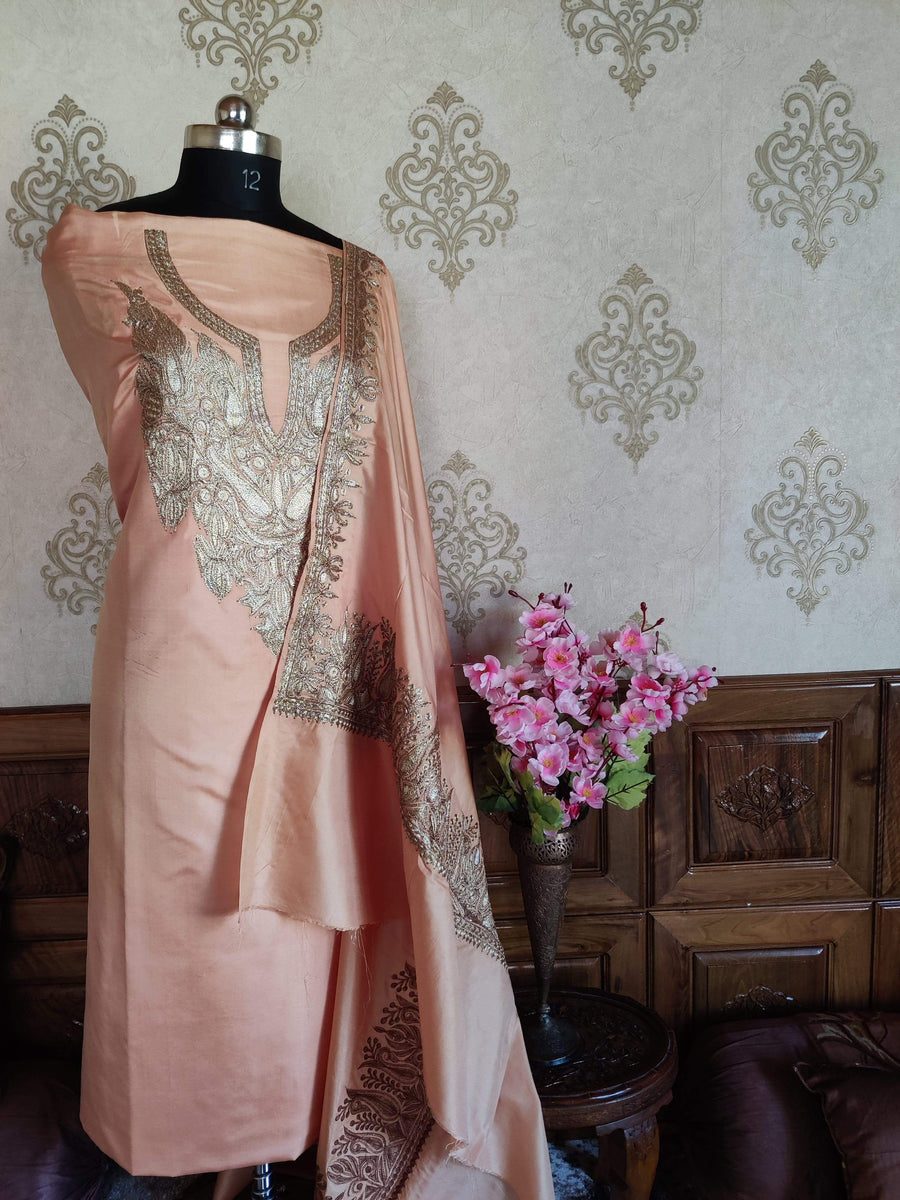 Kashmir Thread Summer Suit Pure Silk Kashmiri Suit Three-Piece With Tilla Embroidery