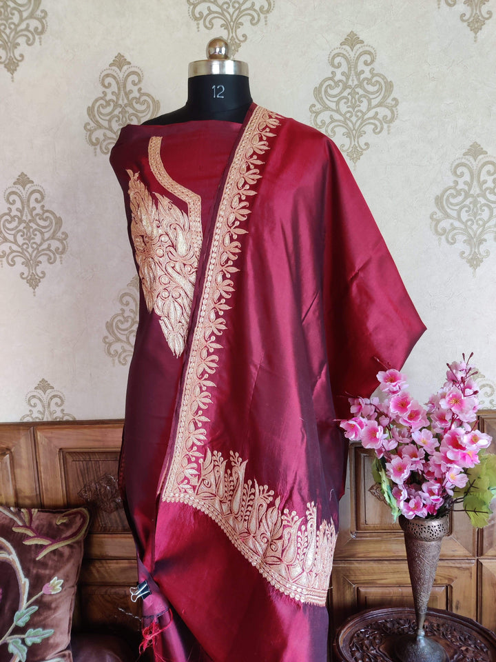 Kashmir Thread Summer Suit Pure Silk Kashmiri Suit Three-Piece With Tilla Embroidery