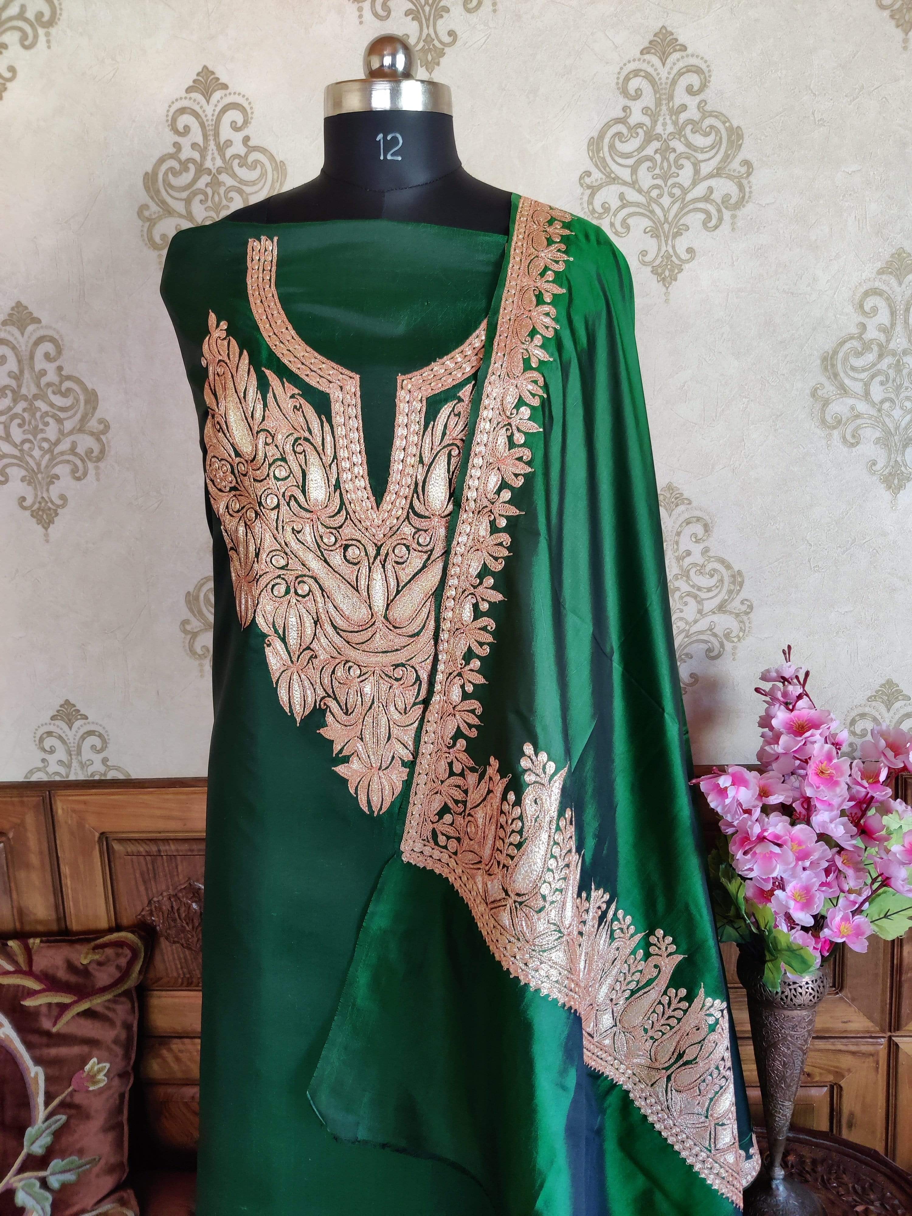Pure Silk Kashmiri Suit Three-Piece With Tilla Embroidery