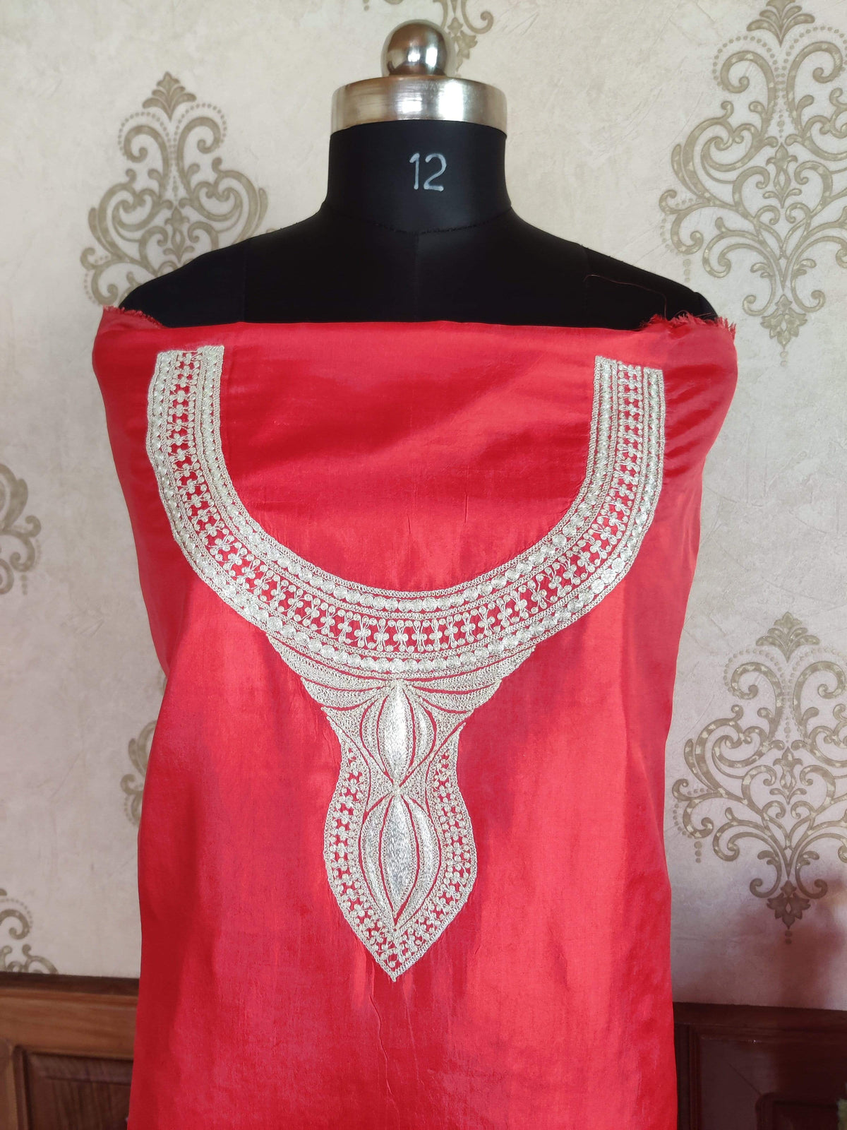 Kashmir Thread Summer Suit Pure Silk Tilla Kashmiri Suit Three-Piece With Heavy Embroidery On Sleeves