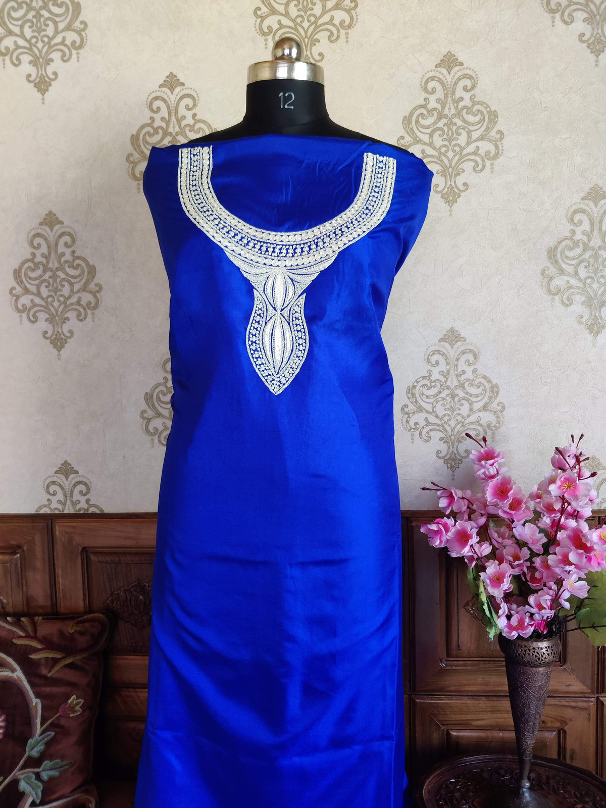 Kashmir Thread Summer Suit Pure Silk Tilla Kashmiri Suit Three-Piece With Heavy Embroidery On Sleeves
