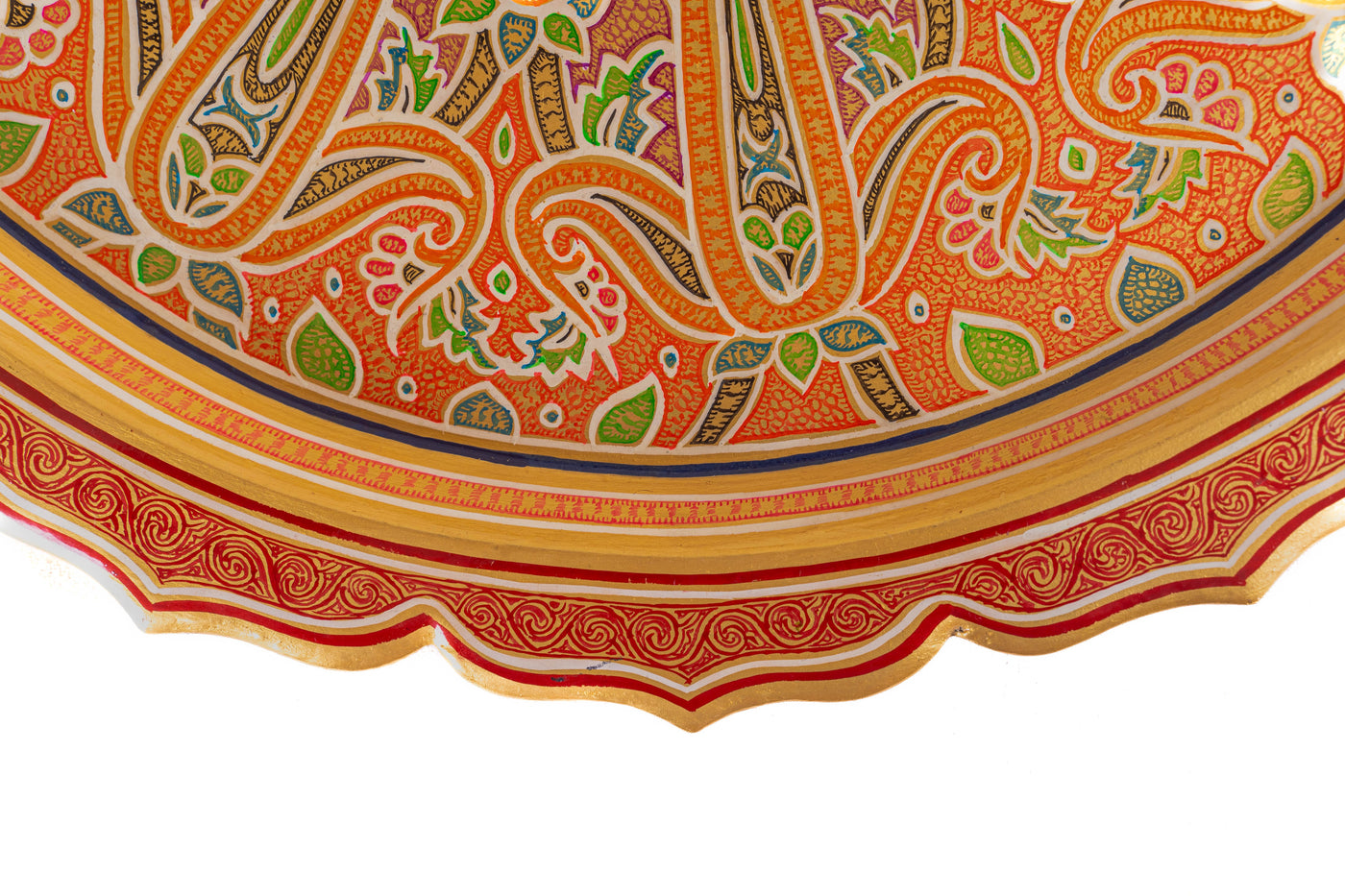 Amber Paisley Hand-Painted Paper Mache Round Tray