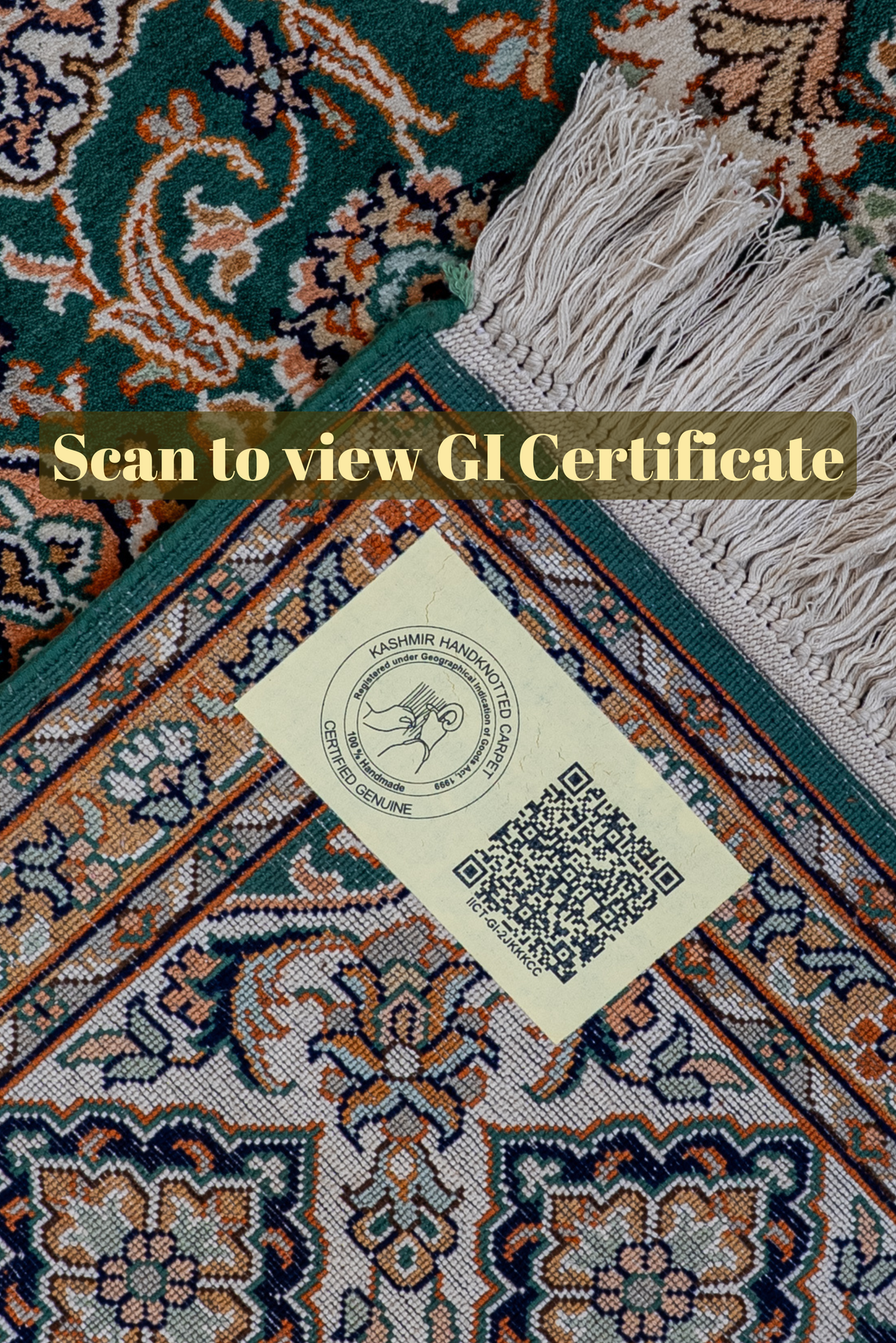 6ft x 4ft: Emerald Garden Medallion: Hand Knotted Mulberry silk on silk Kashmiri Carpet
