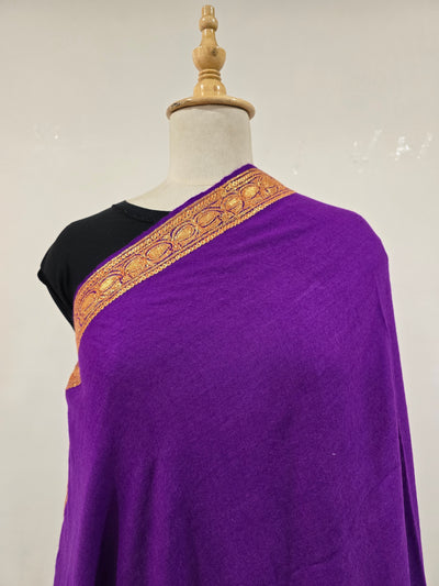 Majestic Purple Fine Merino Wool Shawl with Tilla Border Embroidery