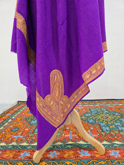 Majestic Purple Fine Merino Wool Shawl with Tilla Border Embroidery