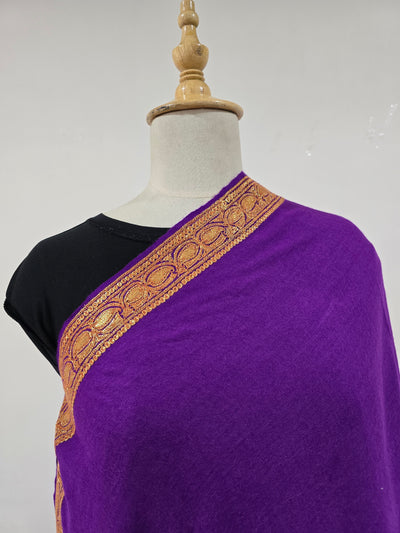 Majestic Purple Fine Merino Wool Shawl with Tilla Border Embroidery