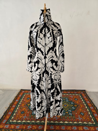 Black & White Grandeur Aari Embroidered Long Jacket