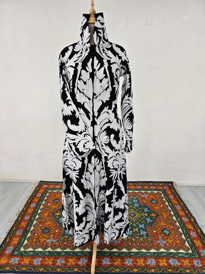 Black & White Grandeur Aari Embroidered Long Jacket