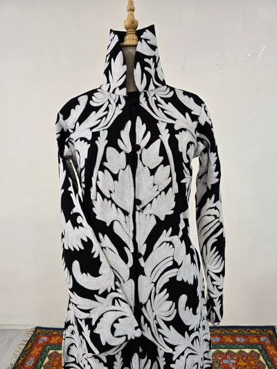 Black & White Grandeur Aari Embroidered Long Jacket