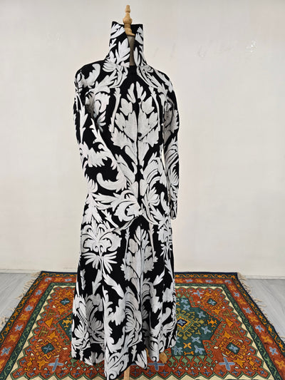 Black & White Grandeur Aari Embroidered Long Jacket