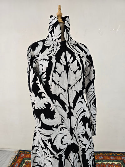 Black & White Grandeur Aari Embroidered Long Jacket