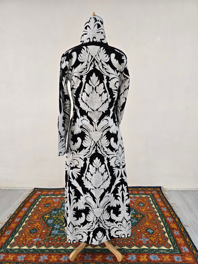 Black & White Grandeur Aari Embroidered Long Jacket