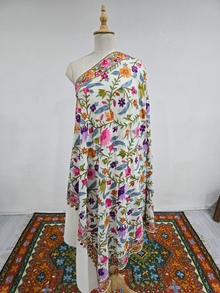 Gulbahaar Merino Wool Aari Embroidered Shawl