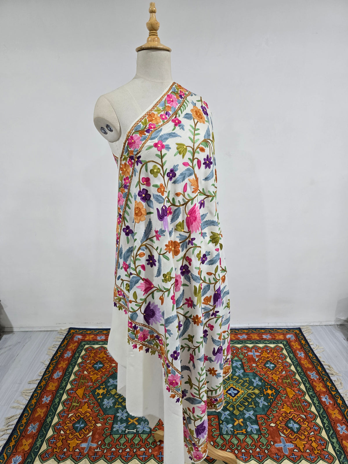 Gulbahaar Merino Wool Aari Embroidered Shawl