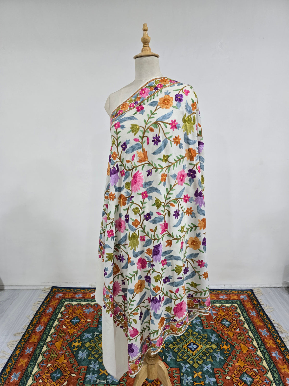 Gulbahaar Merino Wool Aari Embroidered Shawl