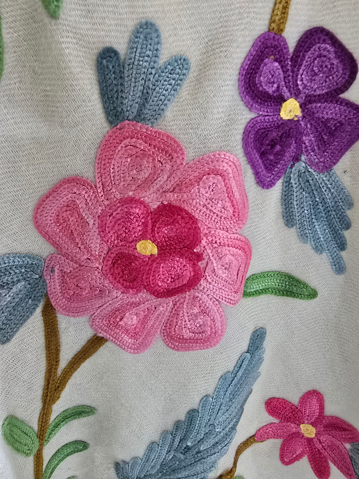 Gulbahaar Merino Wool Aari Embroidered Shawl