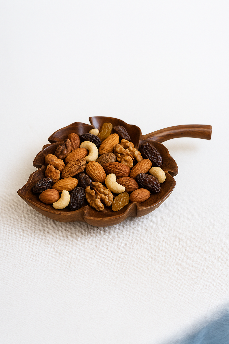 Hand-Carved Walnut Wood Leaf-Shaped Bowl