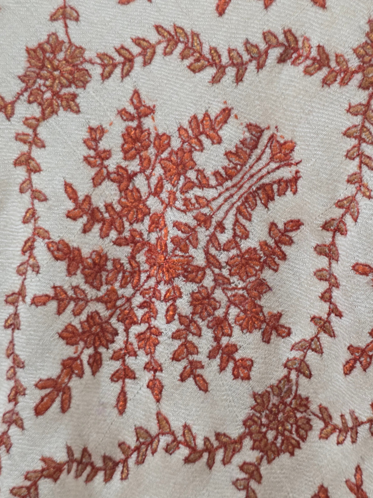 Pure Pashmina 3 Yards Rust Blossom Garden: Sozni Hand Embroidered