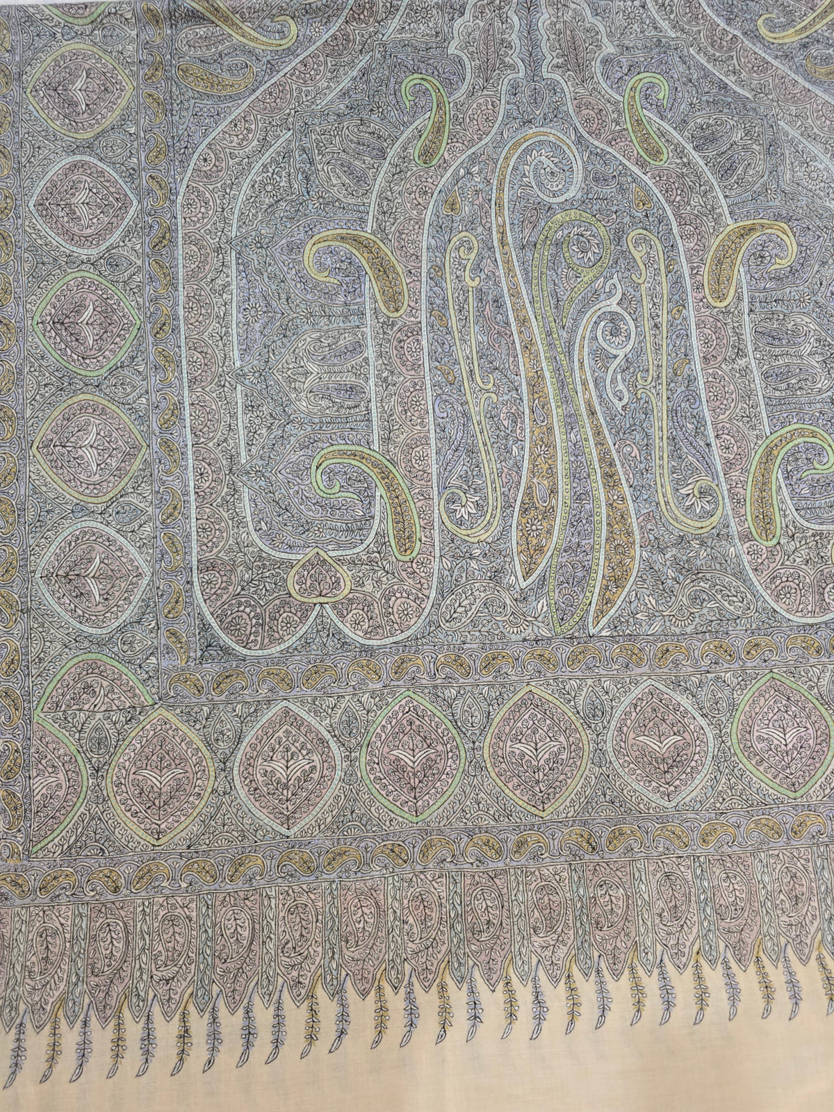 Pure Pashmina 3 Yards Muted Paisley Symphony: Sozni Hand Embroidered