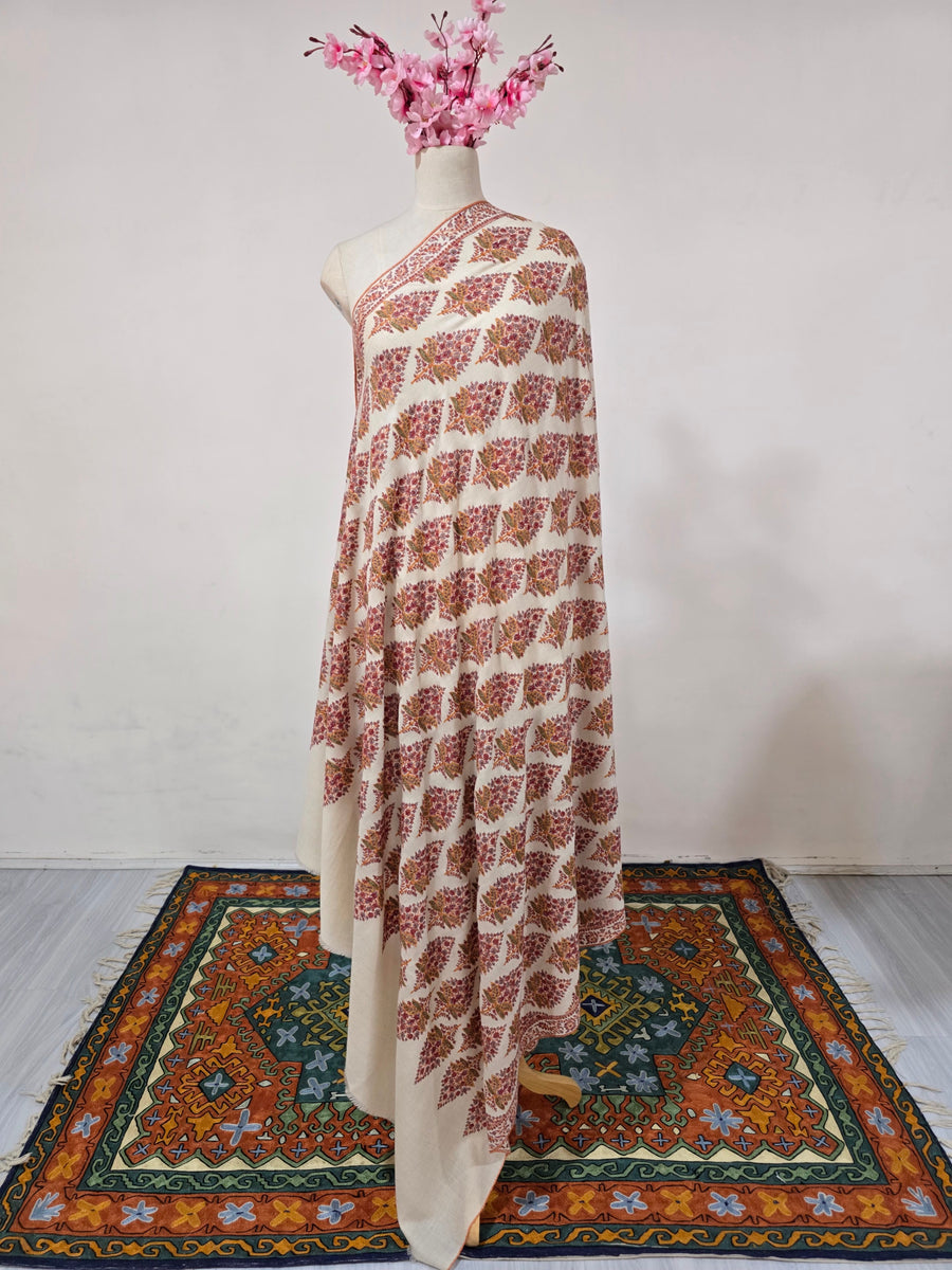 Pure Pashmina 3 Yards Autumn Petal Glow: Sozni Hand Embroidered