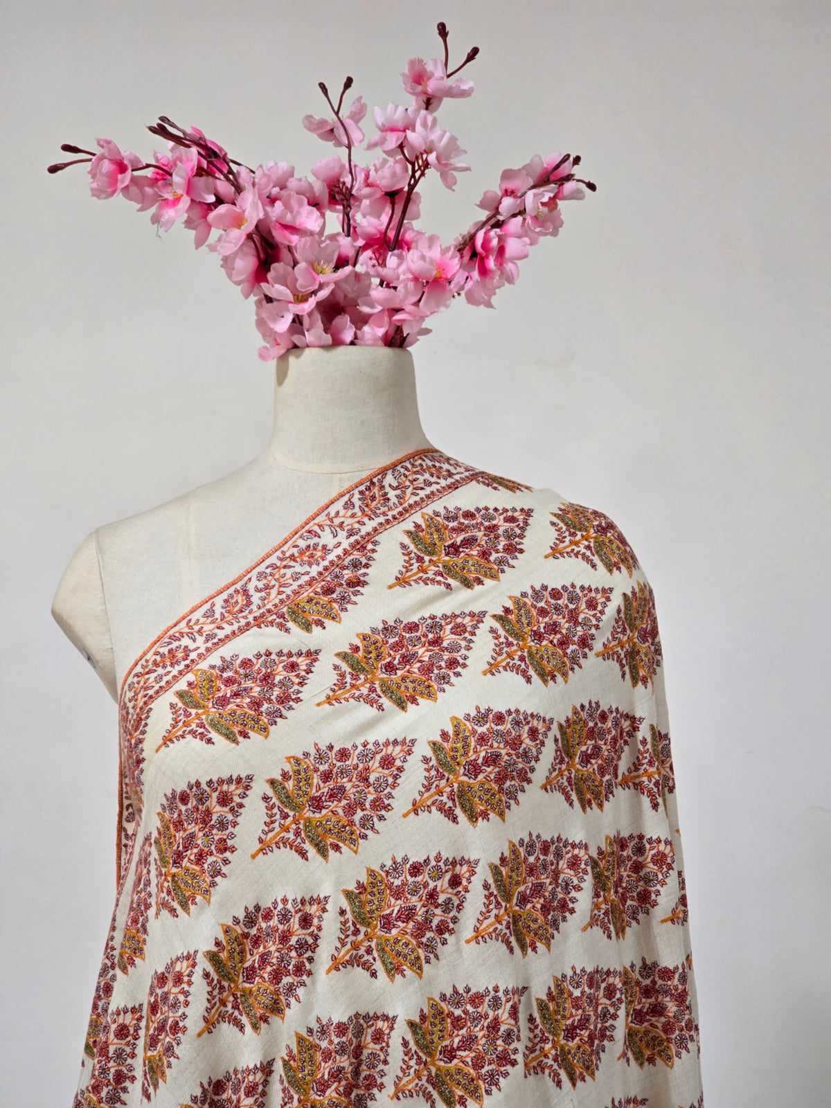 Pure Pashmina 3 Yards Autumn Petal Glow: Sozni Hand Embroidered