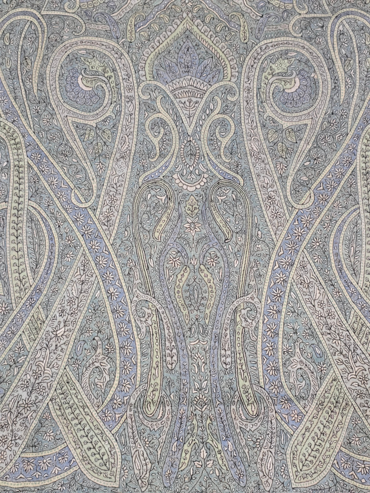 Pure Pashmina 3 Yards Kalamkari Azure Heritage Flow: Sozni Hand Embroidered