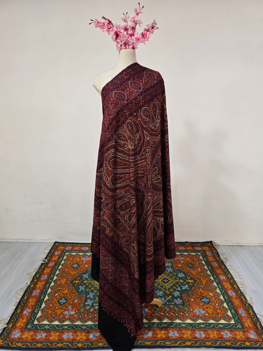Pure Pashmina 3 Yards Kalamkari Shawl Sozni Hand Embroidered