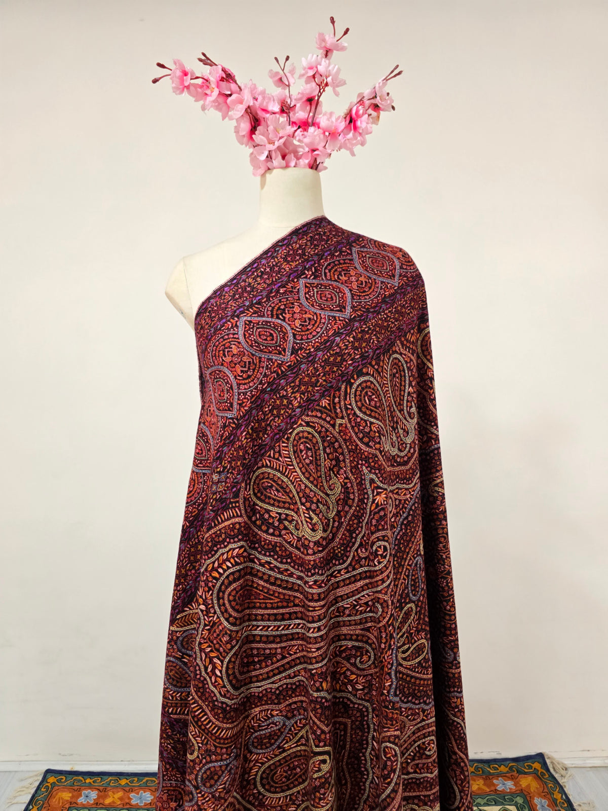 Pure Pashmina 3 Yards Kalamkari Shawl Sozni Hand Embroidered