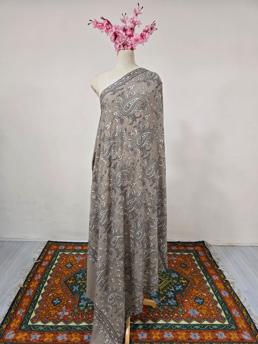 Pure Pashmina 3 Yards Dusty Taupe Garden: Sozni Hand Embroidered
