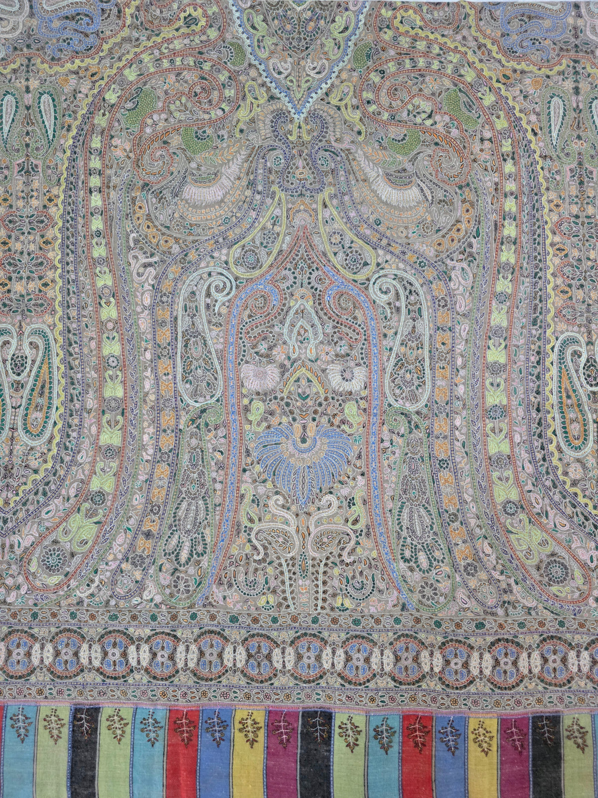 Pure Pashmina 3 Yards Kalamkari Shawl Sozni Hand Embroidered