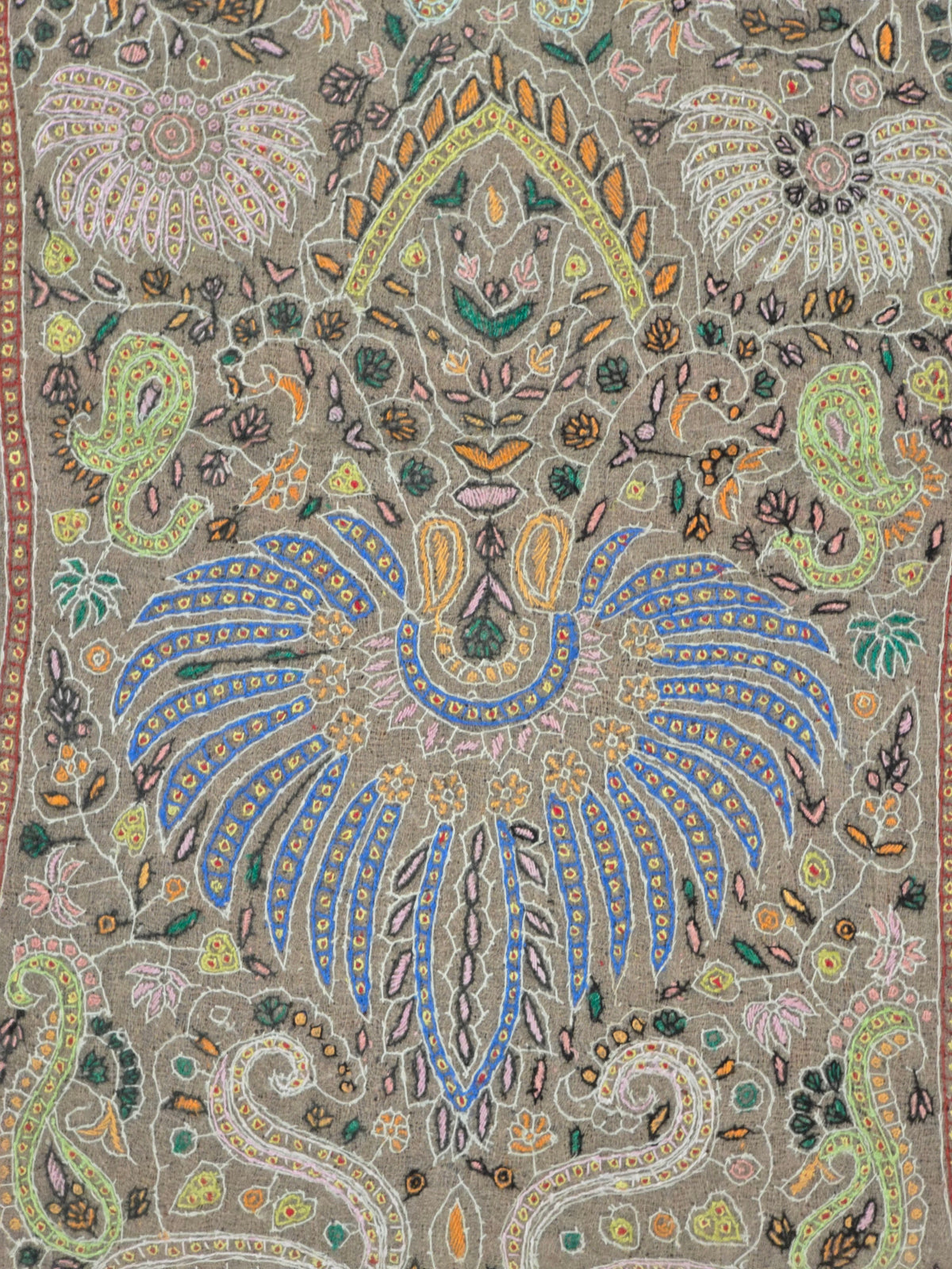 Pure Pashmina 3 Yards Kalamkari Shawl Sozni Hand Embroidered