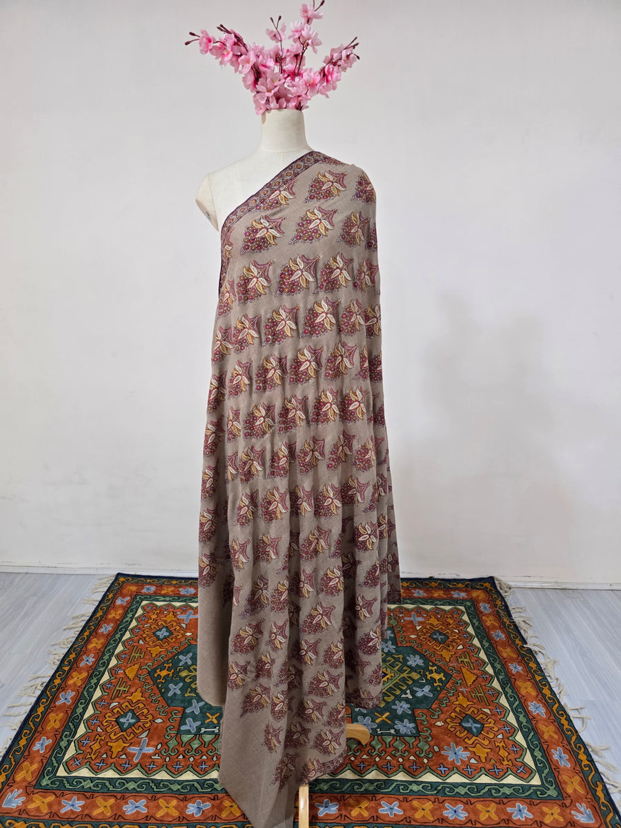 Pure Pashmina 3 Yards Blush Meadow Charm: Sozni Hand Embroidered