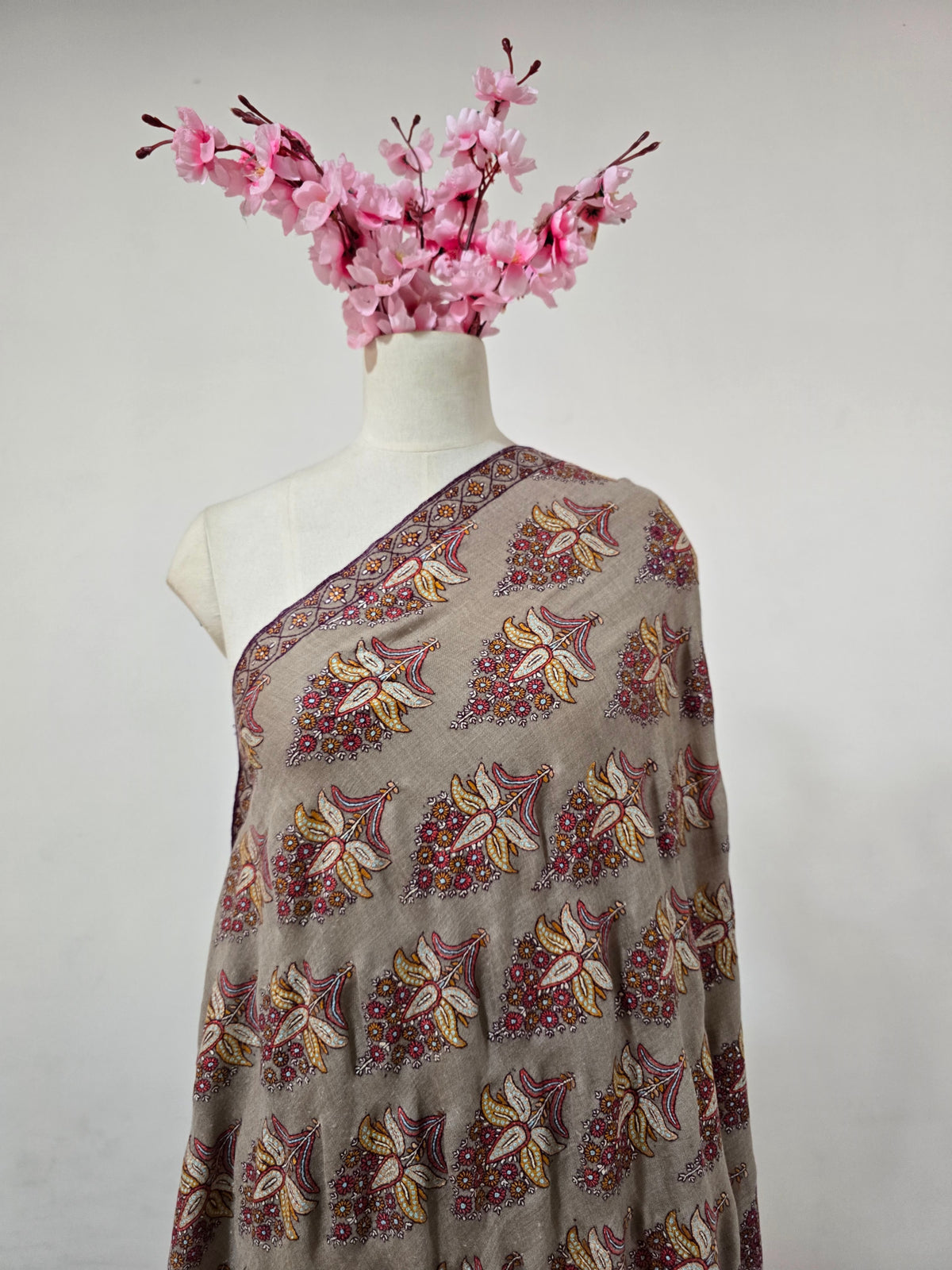 Pure Pashmina 3 Yards Blush Meadow Charm: Sozni Hand Embroidered