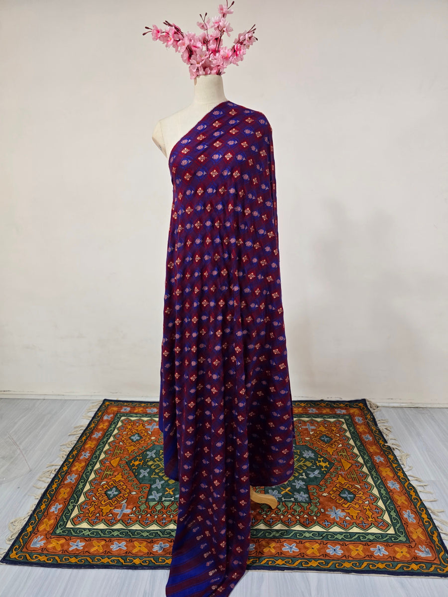 Pure Pashmina 3 Yards Royal Indigo Gleam: Sozni Hand Embroidered