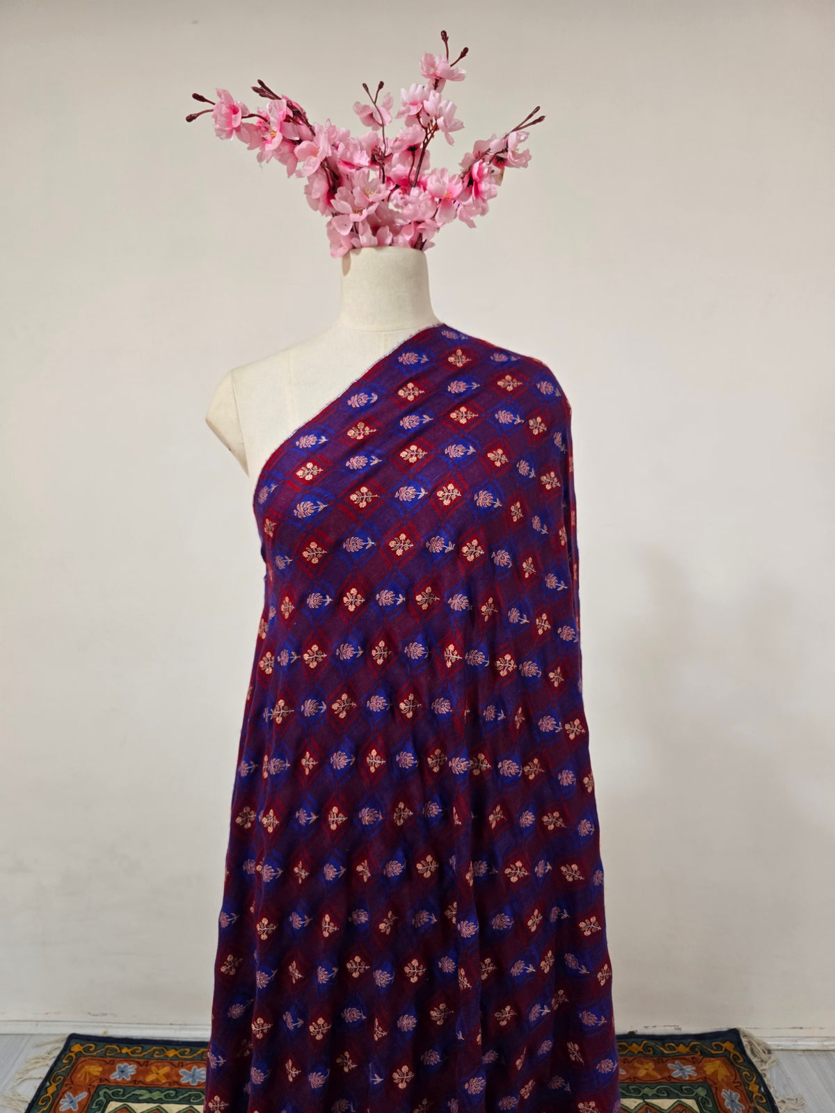 Pure Pashmina 3 Yards Royal Indigo Gleam: Sozni Hand Embroidered