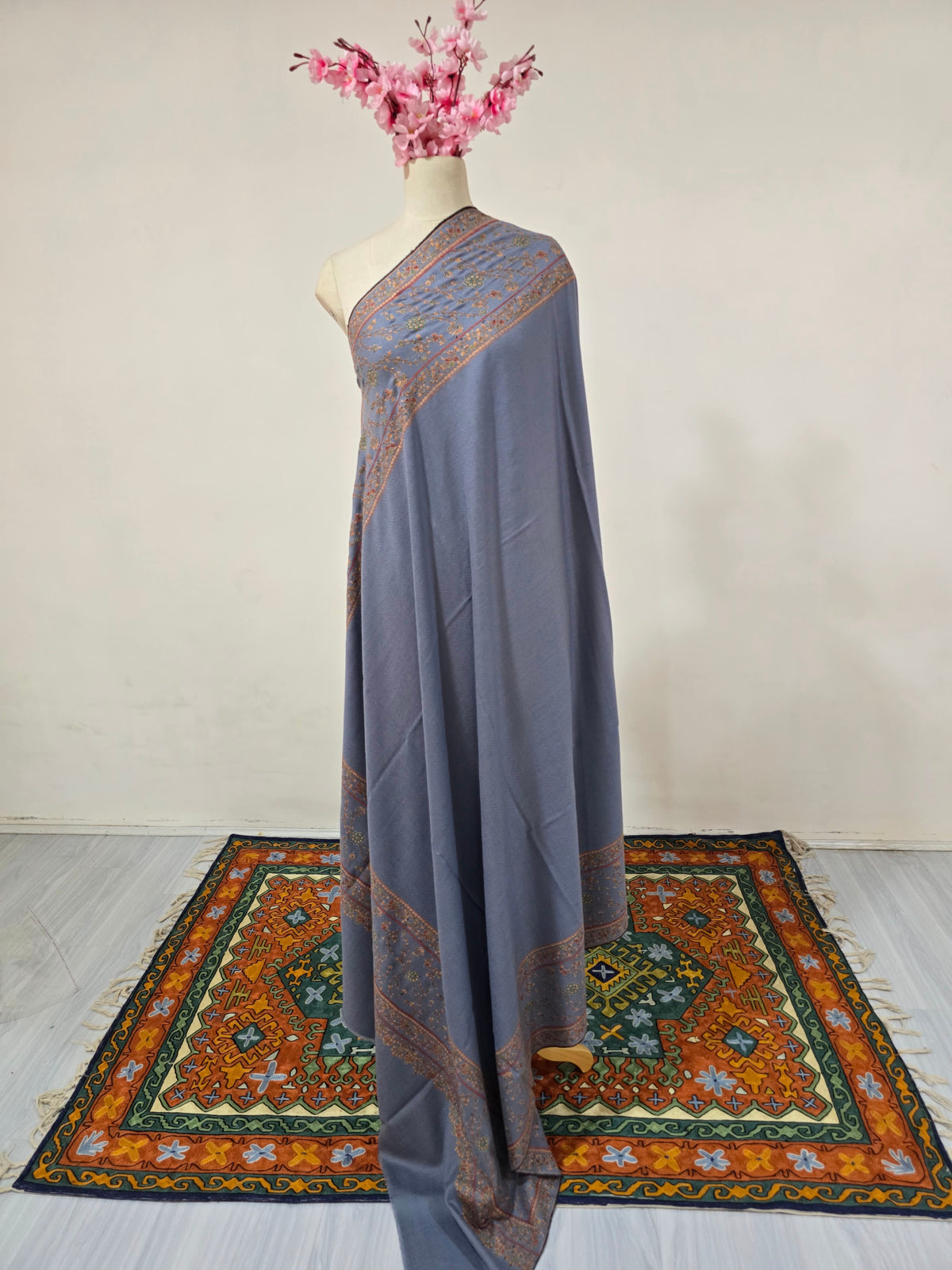 Pure Pashmina 3 Yards with Pure Silk Sozni thread Hand Embroidered