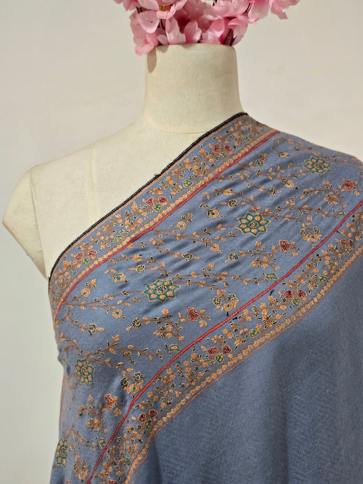 Pure Pashmina 3 Yards with Pure Silk Sozni thread Hand Embroidered