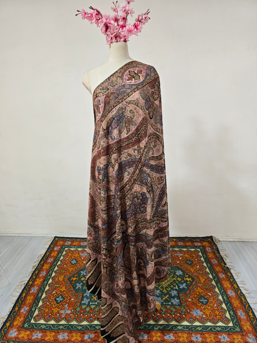 Pure Pashmina 3 Yards Kalamkari Sozni Hand Embroidered