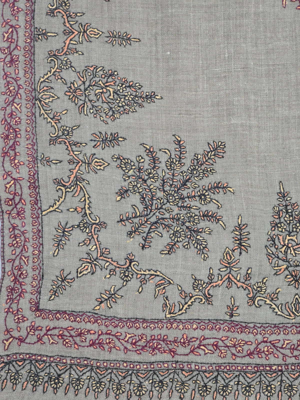 Amber Regal Border: Hand Embroidered Pure Pashmina Shawl