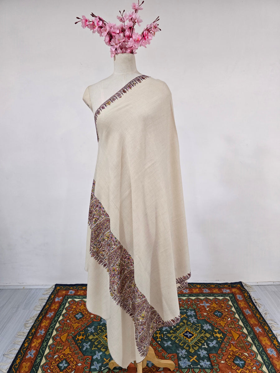 Meadow Paisley Grace: Hand Embroidered Pure Pashmina Shawl