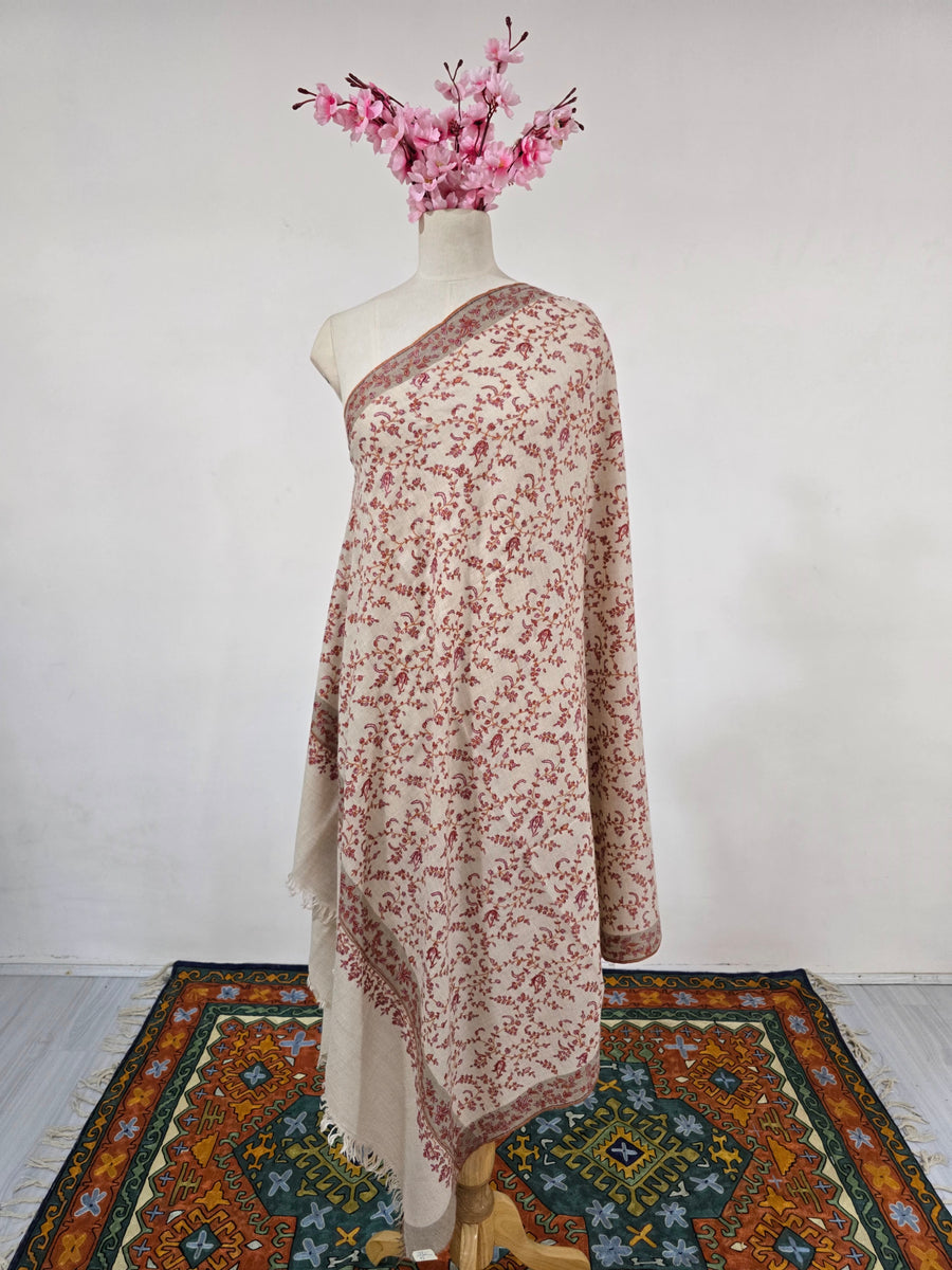 Rosevine Allure: Hand Embroidered Pure Pashmina Shawl