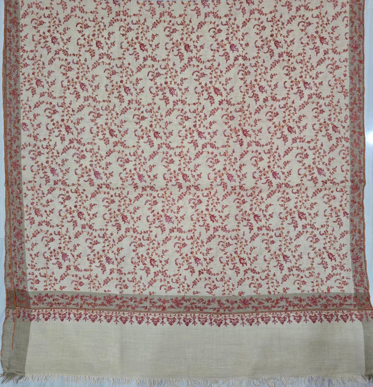 Rosevine Allure: Hand Embroidered Pure Pashmina Shawl