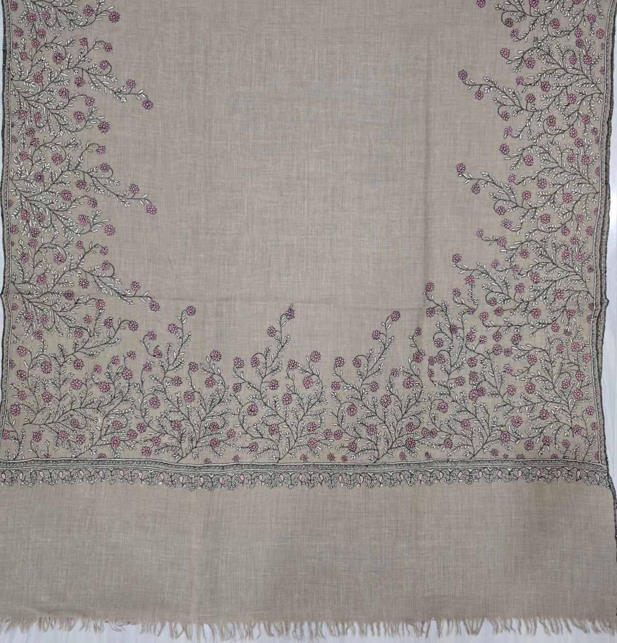Twilight Blossom Veil: Hand Embroidered Pure Pashmina Shawl