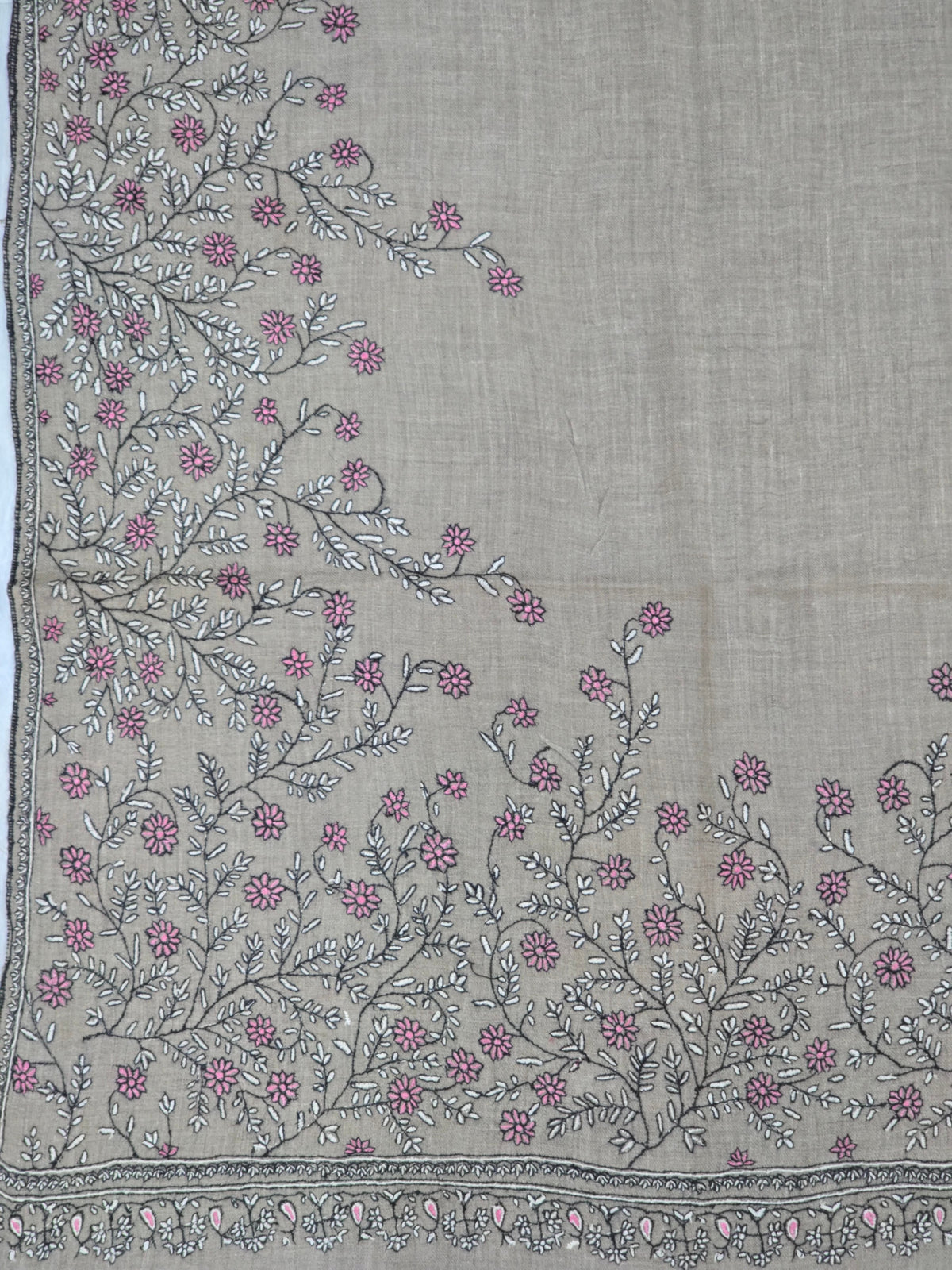 Twilight Blossom Veil: Hand Embroidered Pure Pashmina Shawl